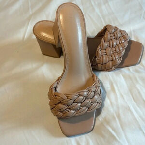Braided Block Heeled Slide Sandals Tan/Nude Size 7